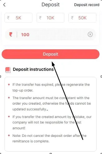 click deposit at last